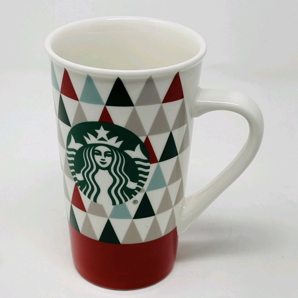 Starbucks 2017 Collectible Tall Ceramic Mug Geometric Design Christmas Tree